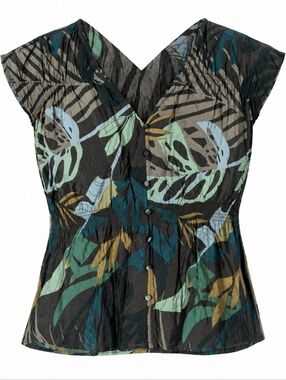 Reitmans Plus Size Olive Green Tropical Print V-Neck Short Sleeve Blouse Size 2X